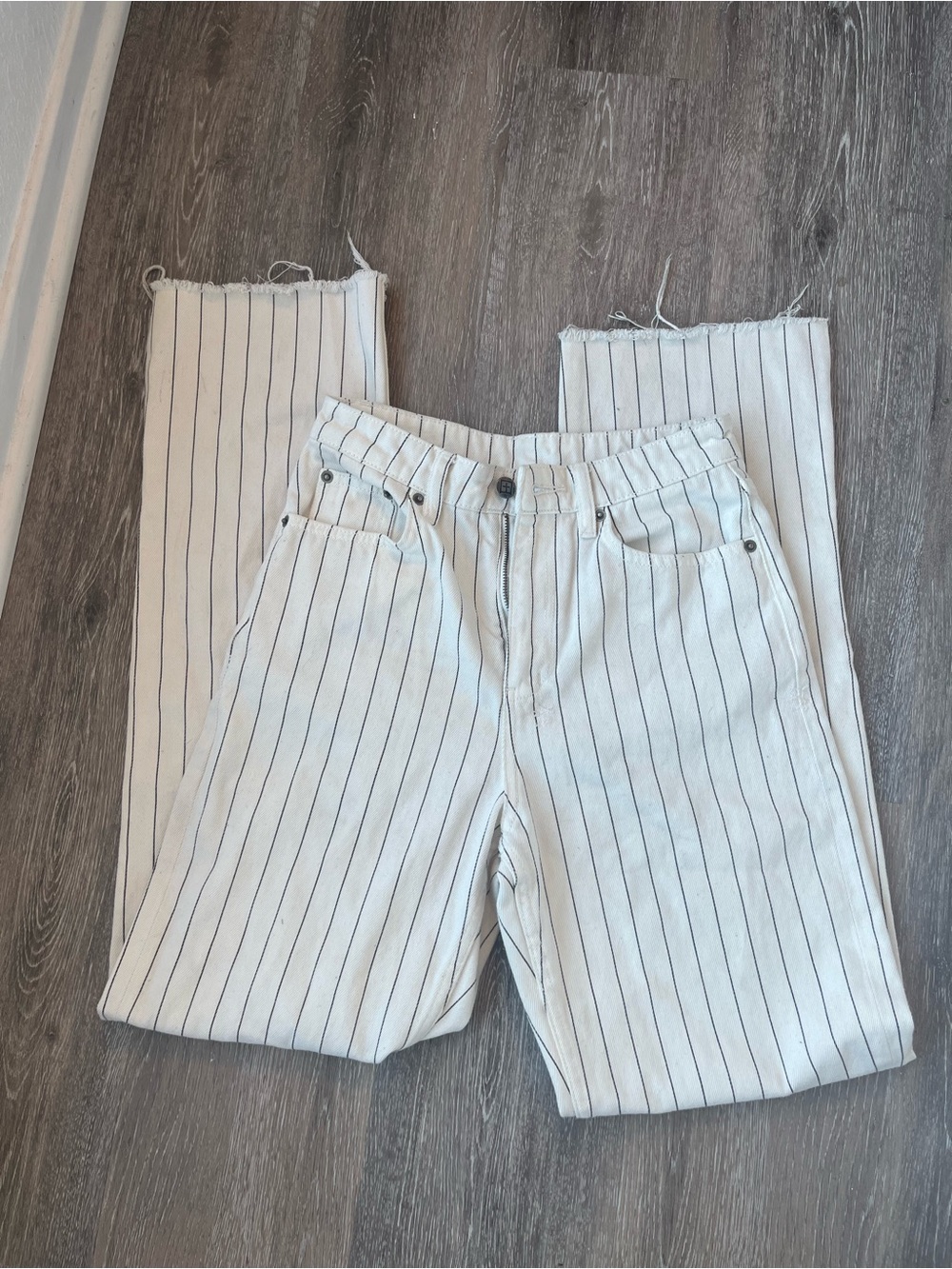 Ksubi Pinstripe Jeans Low Rider Prophetik Authentic S 25 Cream Raw Hem Y2K Denim